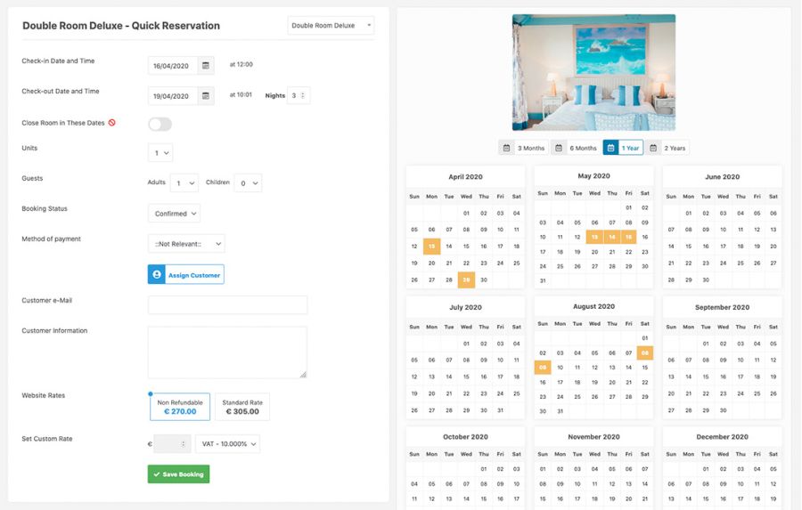 Booking engine showing manual entry for walk in guests